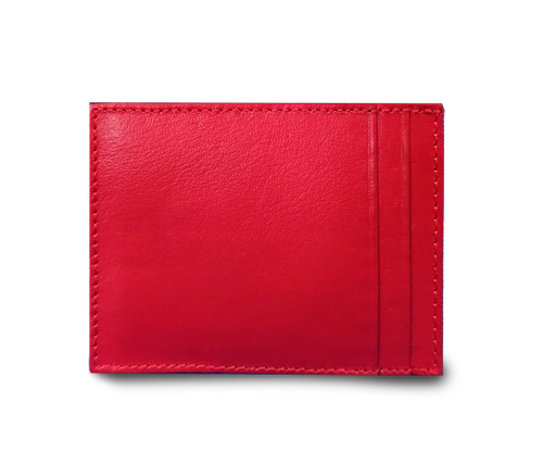 Porta tarjetas de bolsillo cuero rojo para 3 tarjetas