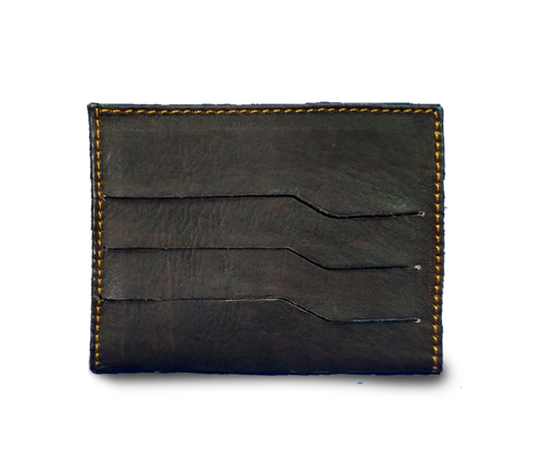Porta tarjetas de bolsillo cuero babilla marron horizontal para 3 tarjetas
